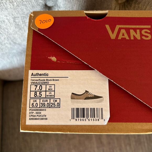 NEW Vans Mens Authentic Canvas Suede Block Brown Low Top Lace Up Sneaker Shoes 7 - Picture 2 of 11